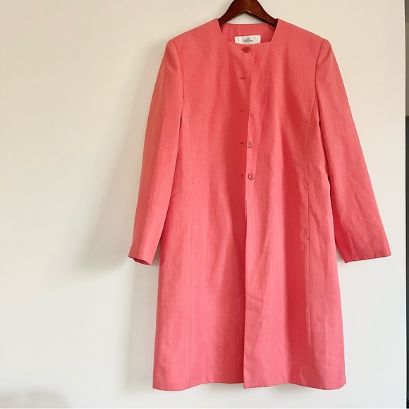 Oleg Cassini Salmon Pink Long Blazer Upper Buttons Workwear Professional Coat 14 - Picture 1 of 10